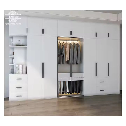Modern High Gloss Wooden Wardrobe | Flat Panel Bedroom Clothes Cabinet with Sleek Storage Design