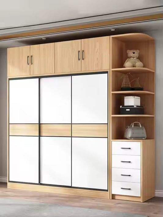 Modern Sliding Door Storage Cabinet – Compact Wardrobe for Bedrooms, Rental Apartments & Dorms with Wood Panel Finish
